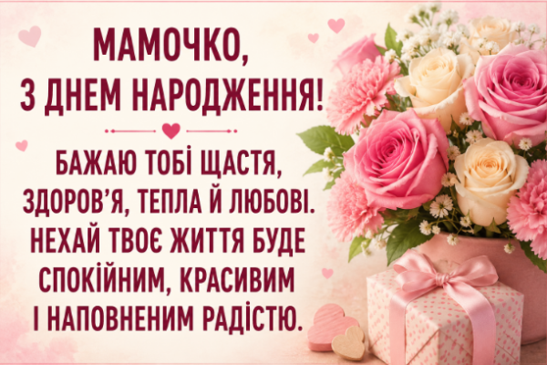 Привітання з днем народження мамі листівка