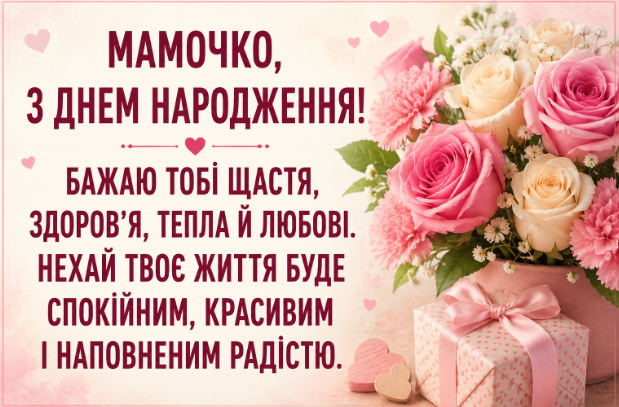 Привітання з днем народження мамі листівка